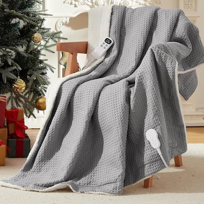Fast Heating Heated Blanket Throw with LCD Controller, Grey