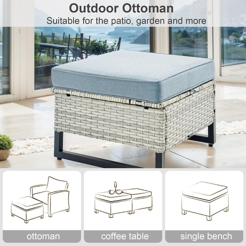 Gymojoy Outdoor Wicker Ottomans with Olefin Cushions