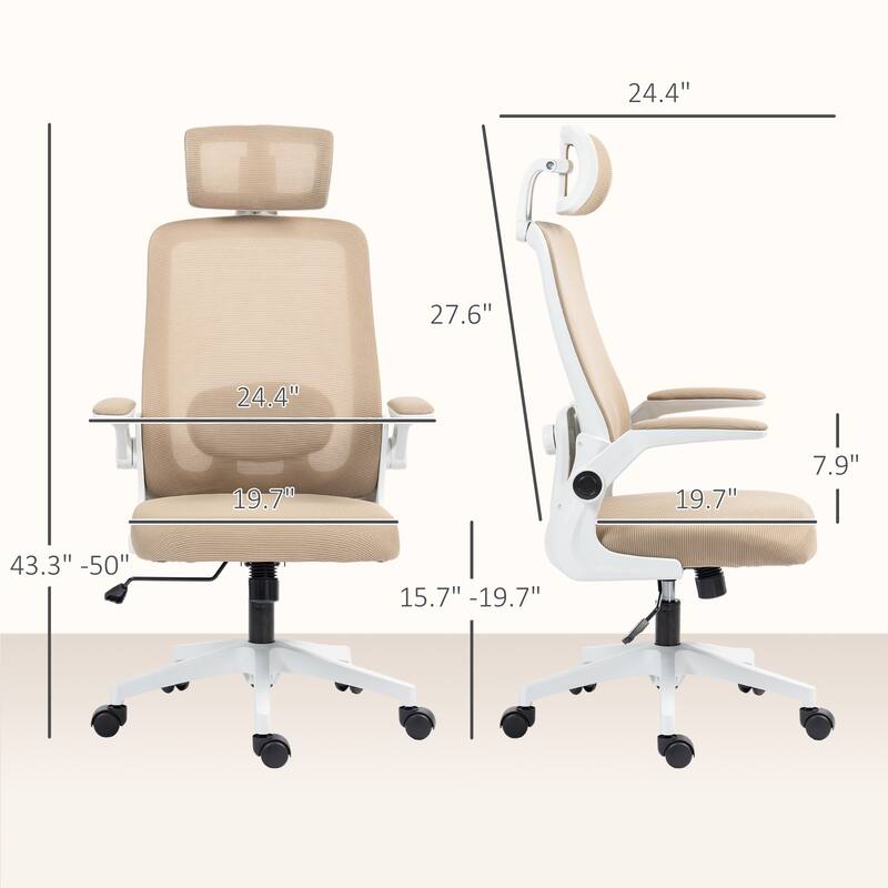 Swivel Height Adjustable Mesh Office Chair with Lumbar Support and Headrest Flip-Up Armrests - 24.4" W x 24.4" D x 43.3" -50" H