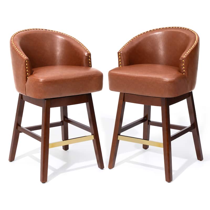 Pellebant 26.4''/31.9"H Height Solid Wood Swivel Indoor Bar Stools
