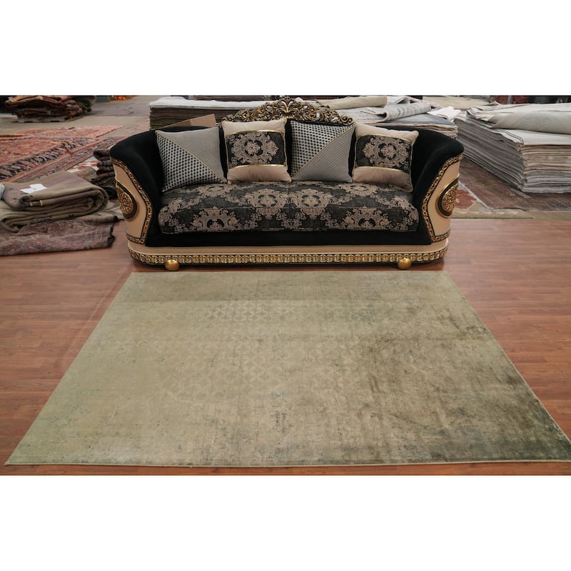 Machine Made Oriental Polyester Carpet Geometric Green Distressed Area Rug - 7' 5'' X 5' 2''