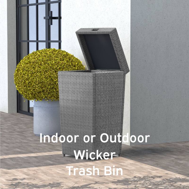 Nestl Outdoor Trash Can with Lid - 30 Gallon Durable Wicker Garbage Can for Patio