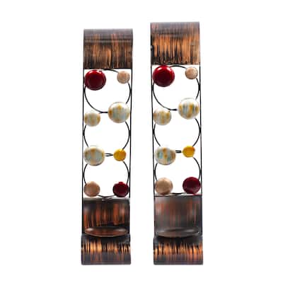 Metal 2 Candle Wall Sconce - Set of 2 Brown - Roche River Decor - 6"W x 5"L x 24"H
