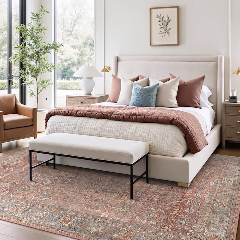 Mcow Floral Collection Machine-Washable Non-Slip Area Rug