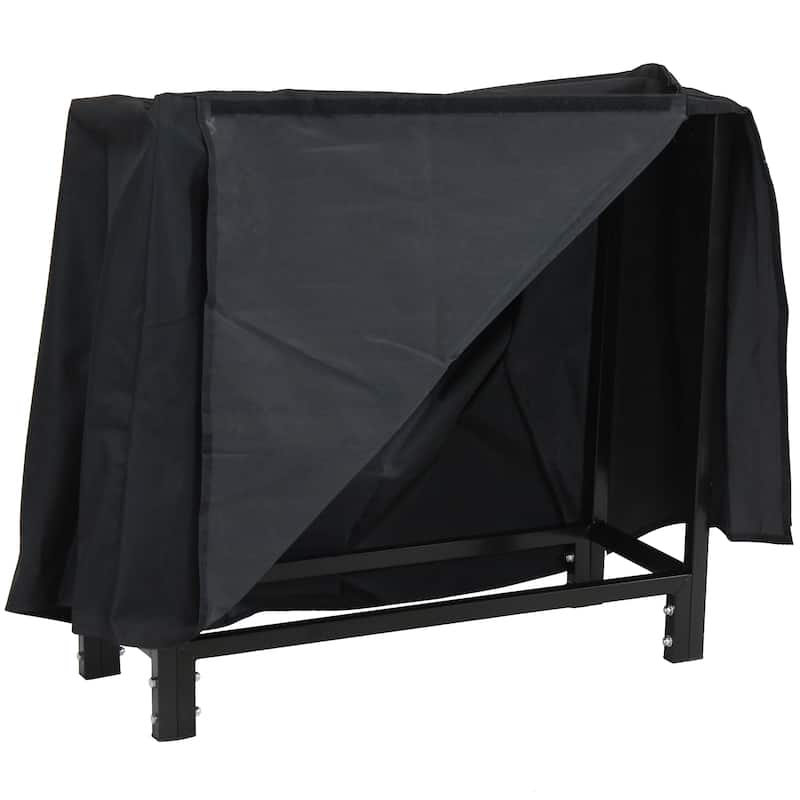 Sunnydaze Indoor-Outdoor Black Steel Firewood Log Rack and Cover Combo - 30-Inch