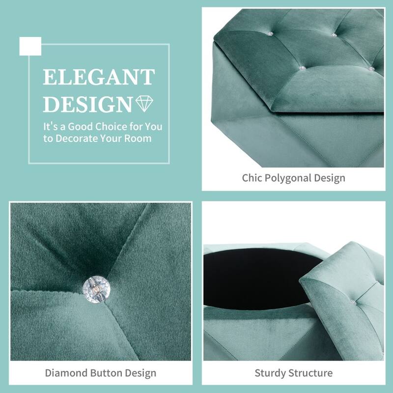 Modern Elegant Velvet Diamond Tufted Storage Ottoman for Living Room