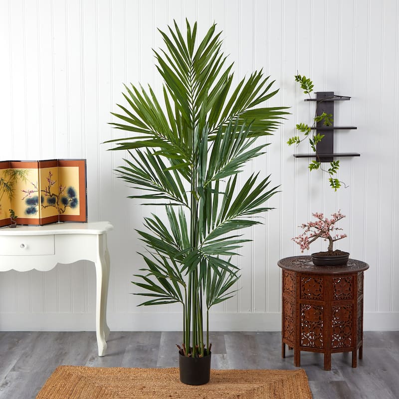 Tall Artificial Palm Tree - 84" Indoor Fake Tree in Pot - Realistic Silk Tree Decor for Home Office - 7ft.