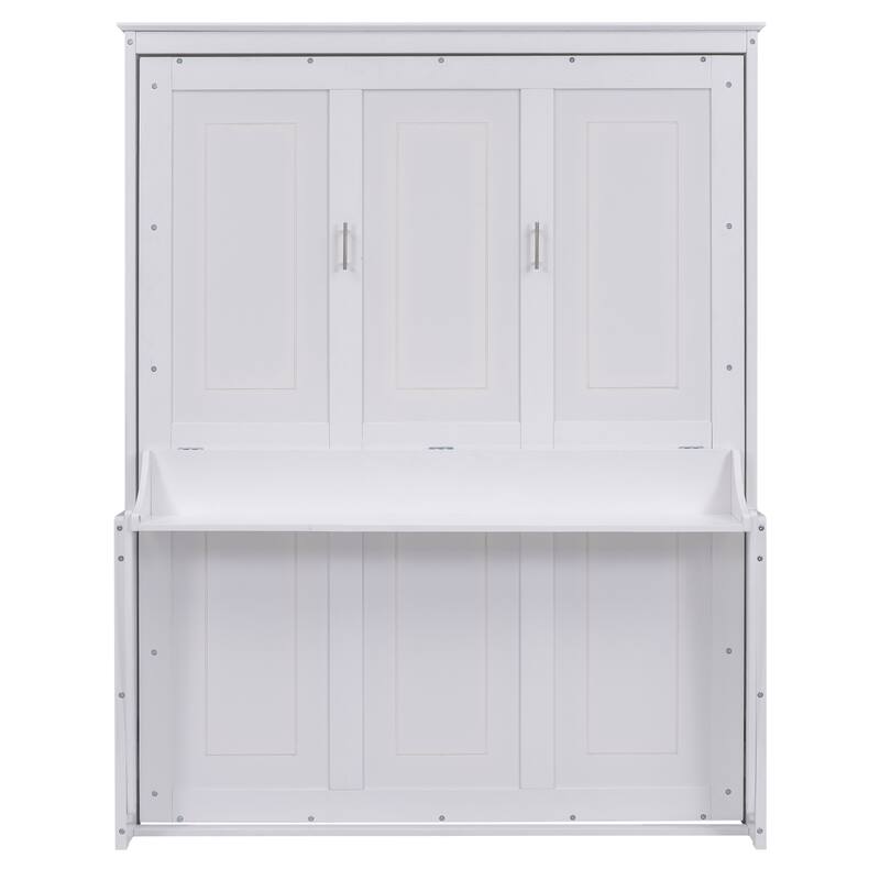 Queen Pine Murphy Bed with Shelf & Drawer