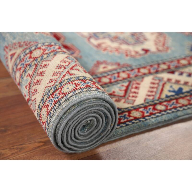 Light Blue Kazak Runner Rug Handmade Wool Carpet - 2'11" x 9'7"