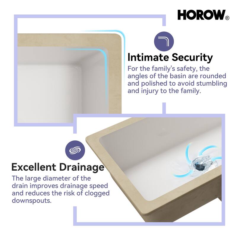 HOROW 27.5 in Rectangle Undermount Bathroom Sink in White with Overflow Drain