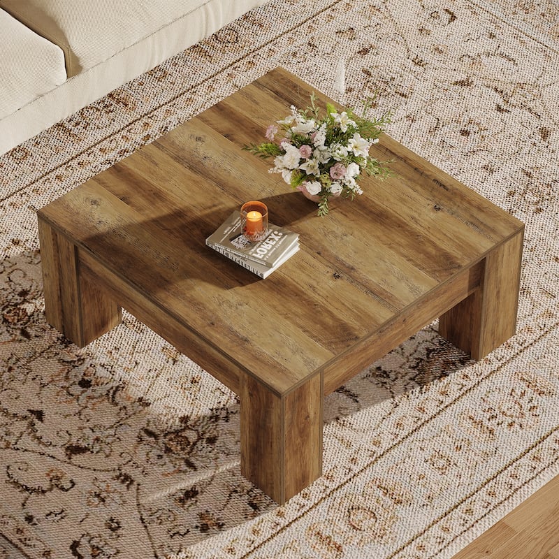 39-Inch Wood Farmhouse Square Coffee Table with Sturdy Legs