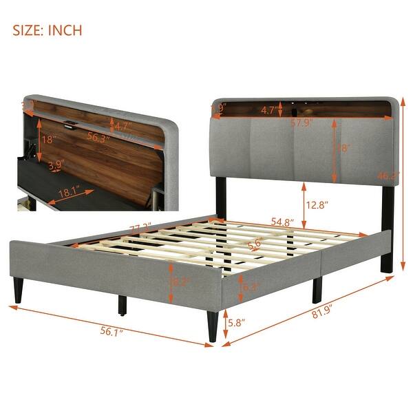 Skin Friendly Fabric Full size Upholstered Platform Bed with Storage