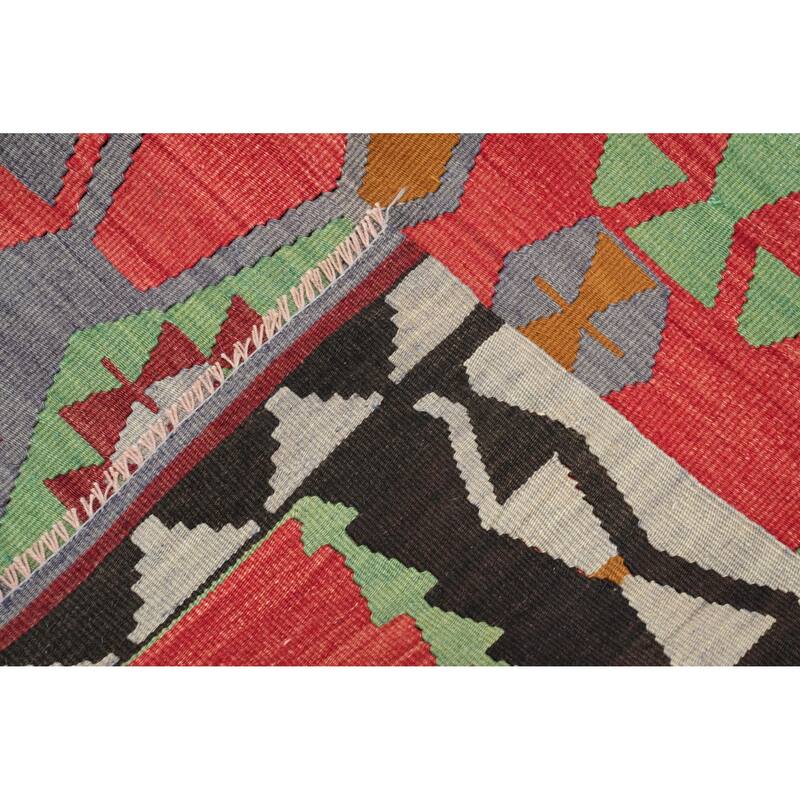 Hand Woven Oriental 100% Wool Carpet Southwestern Tribal Oranges & Rust Kilim Area Rug - 11' 3'' X 5' 9''