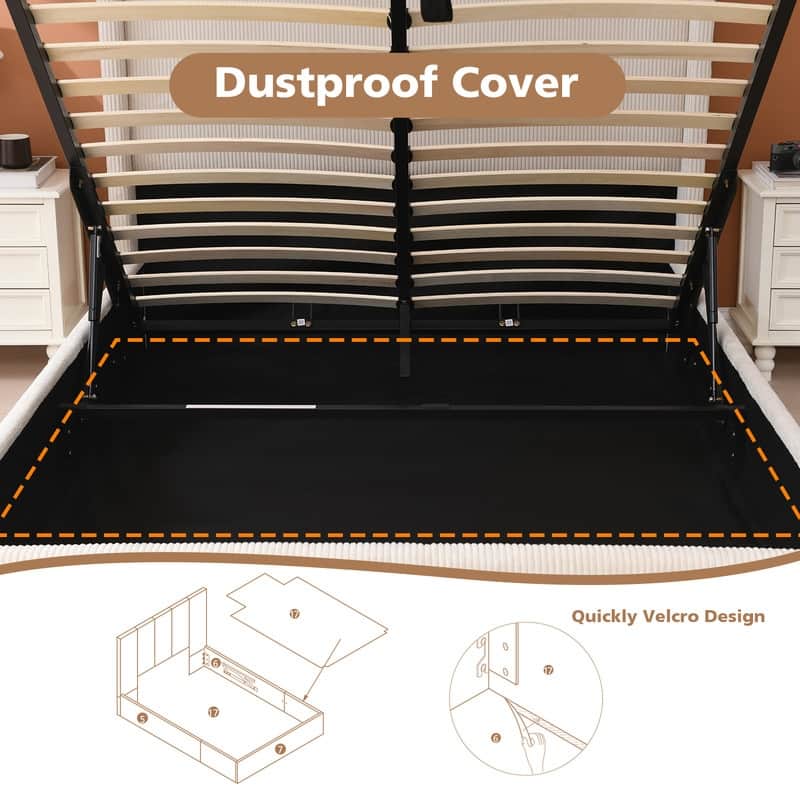 Lift Up Storage Platform Bed with Minimalist Headboard