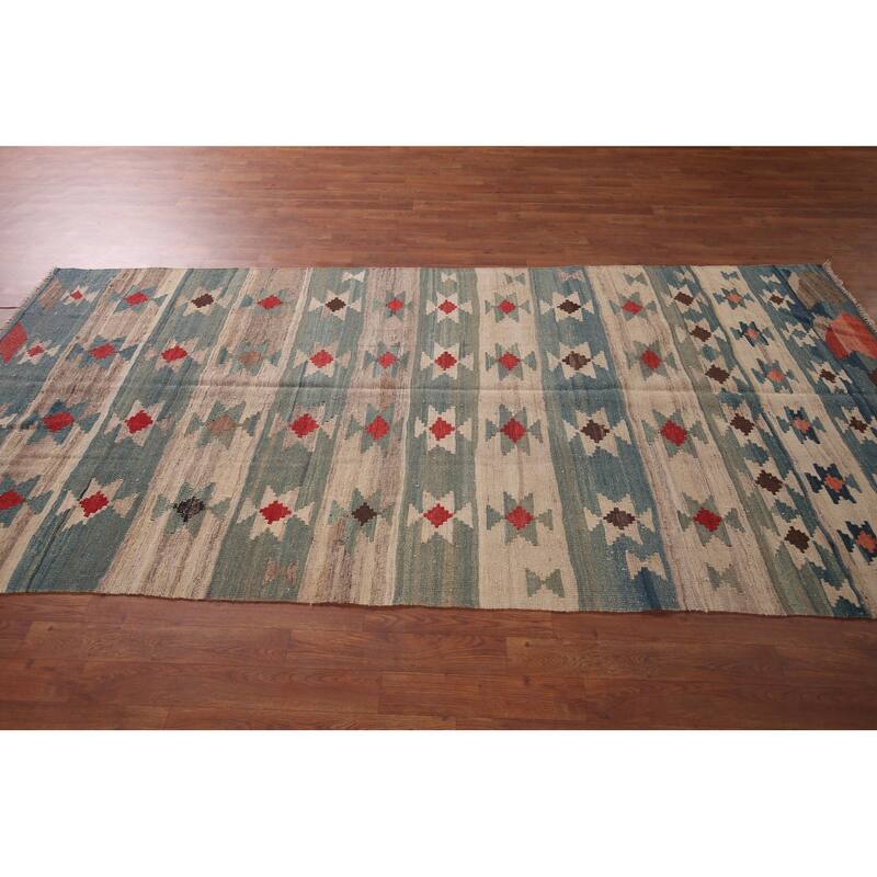 Striped Geometric Kilim Persian Area Rug Hand-Woven Wool Carpet - 4'6"x 9'2"