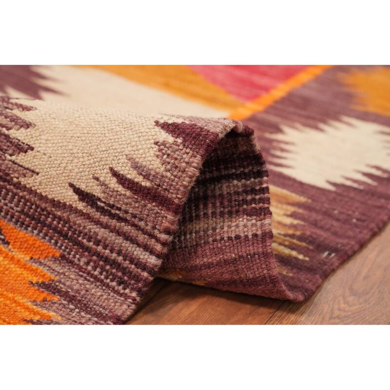 Hand Woven Oriental 100% Wool Carpet Southwestern Tribal Multi-Colored Kilim Area Rug - 12' 11'' X 10' 2''