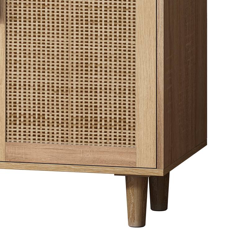 Rattan Sideboard Storage Cabinet Console Table with Adjustable Shelf