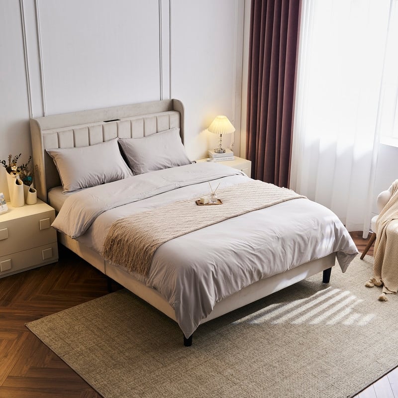 Upholstered Wingback Bed