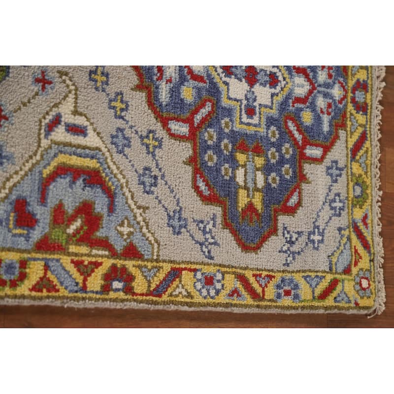 Geometric Beige Kazak Oriental Rug Hand-Knotted Wool Carpet - 2'7"x 6'1"