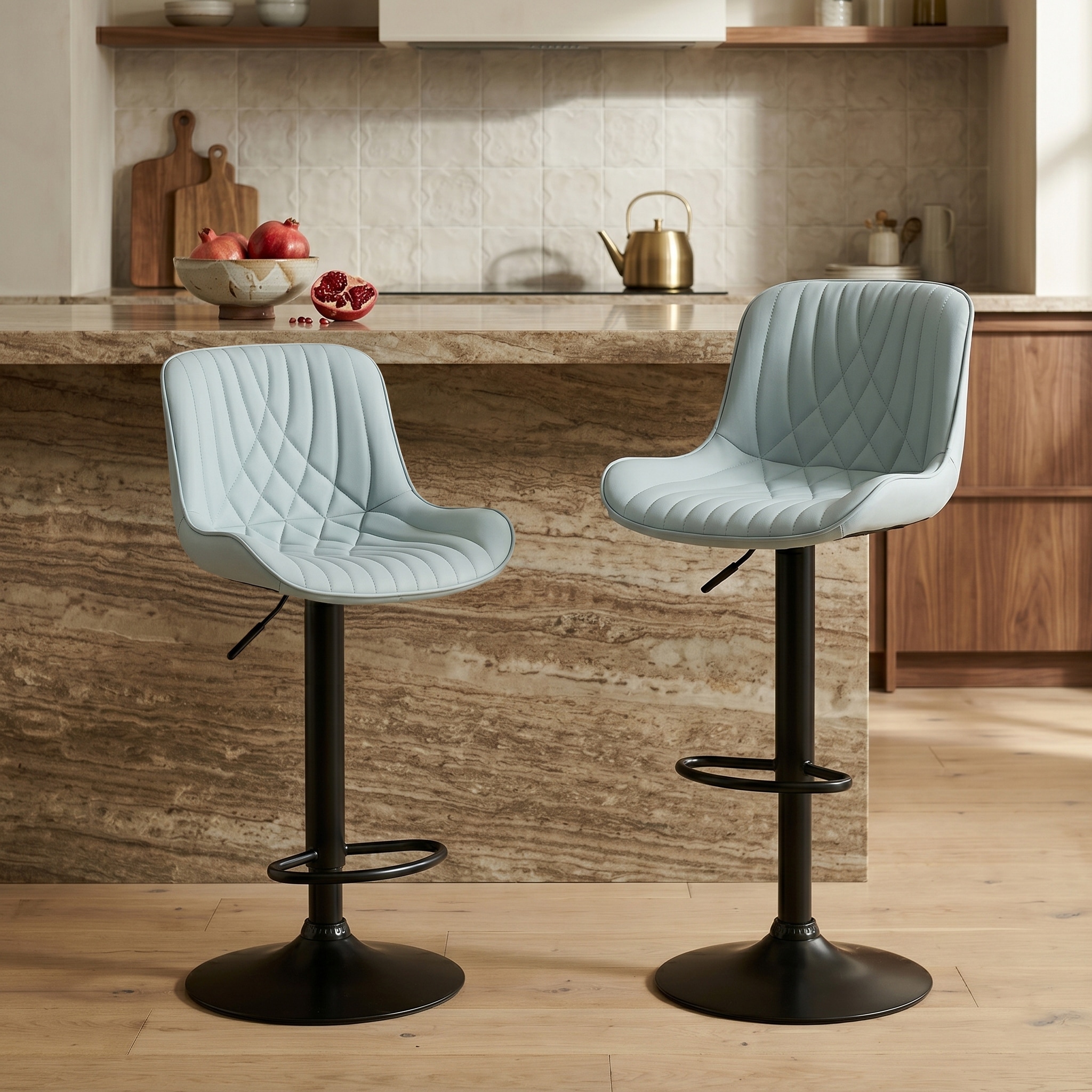 Roundhill Furniture Kovyn Contemporary Adjustable Barstool with Faux Leather Swivel Seats, Set of 2