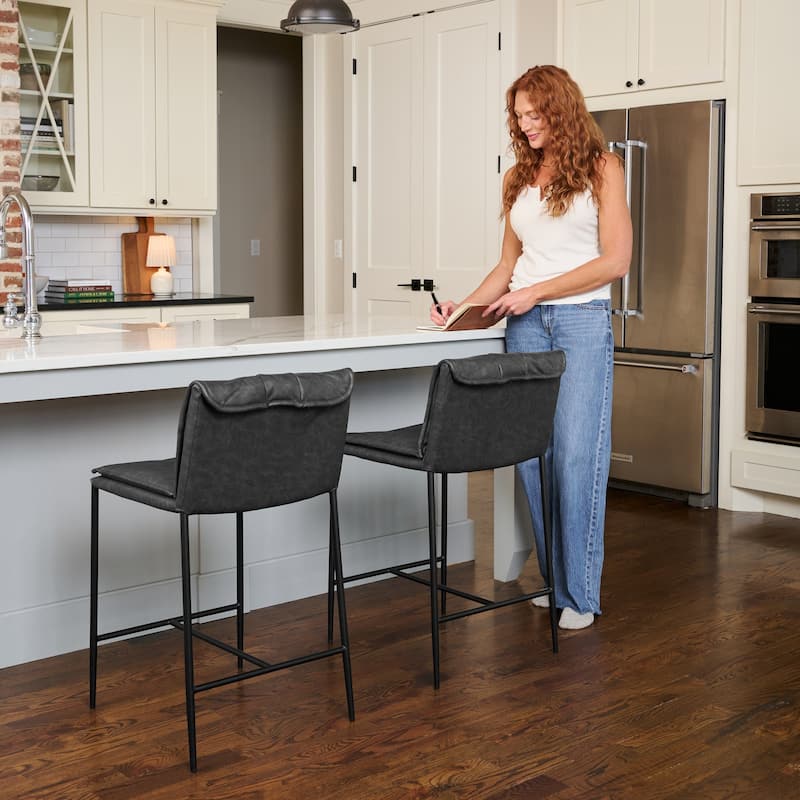 Maven Lane Gerard Bar Metal & Vegan Leather Kitchen Dining Stool