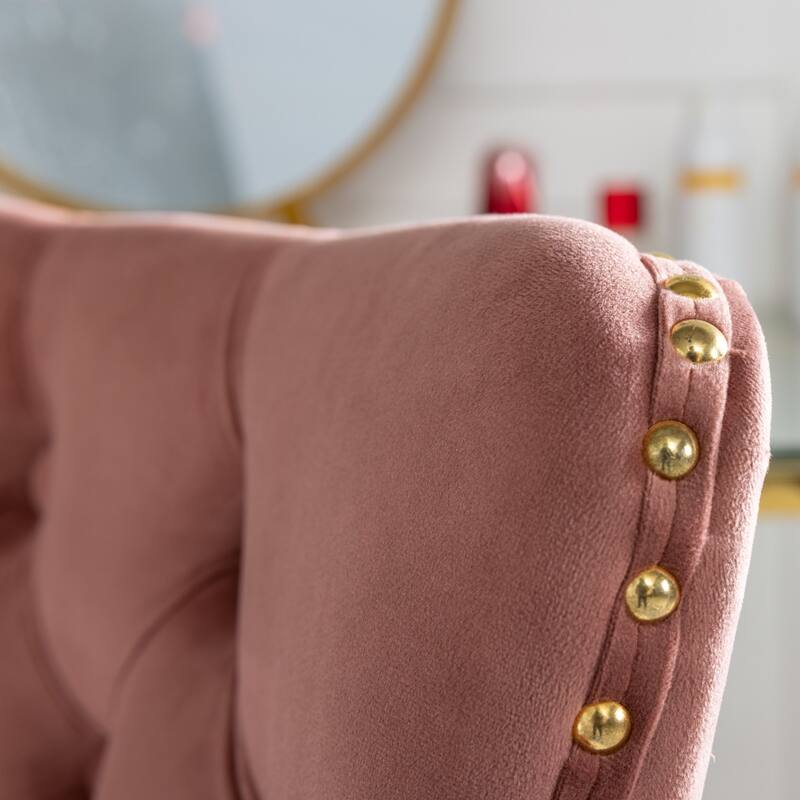 Velvet Upholstered Tufted Button Home Office Chair, Adjustable Wingback Armless Desk Chair, Swivel Vanity Chair with Metal Base