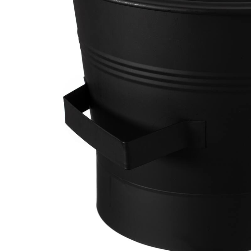 Black Iron Ash Bucket with Lid and Wood Handle Brush Use for Fire Pit, Wood Burning Stove and Grill