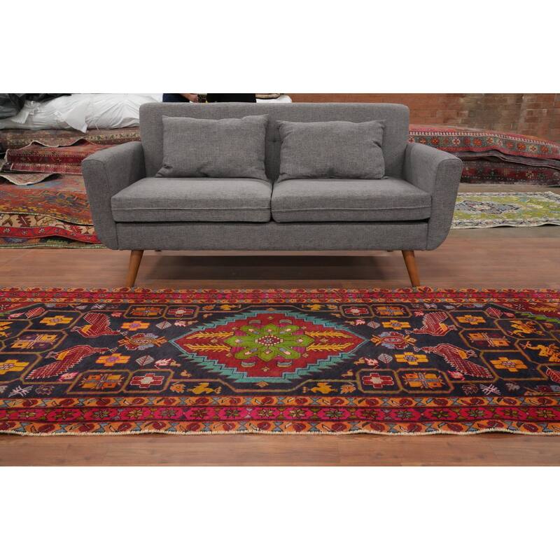 Hand Knotted Oriental 100% Wool Carpet Traditional Tribal Navy Blue & Blues Tabriz Runner Rug - 10' 3'' X 3' 8''