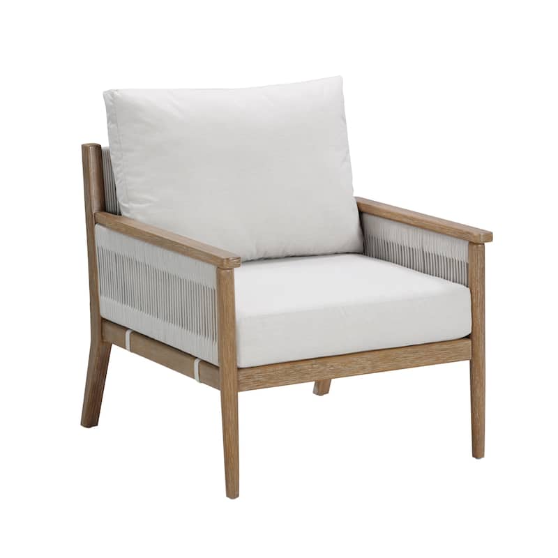 Kayden Bohemian Wooden Upholstered Armchair with Removable Cushion Covers and Solid Acacia Wood Frame