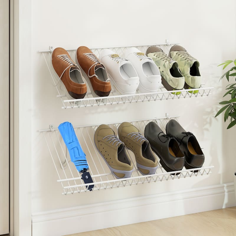 White Metal Wall-Mounted Shelves with Heavy-Duty Brackets and Edge Protection - 24" x 12" x 1"