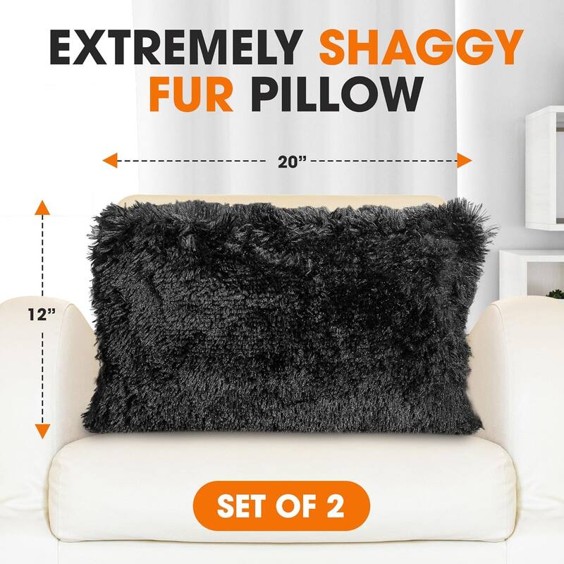 Cheer Collection 12"x20" Shaggy Long-hair Throw Pillows (Set of 2)