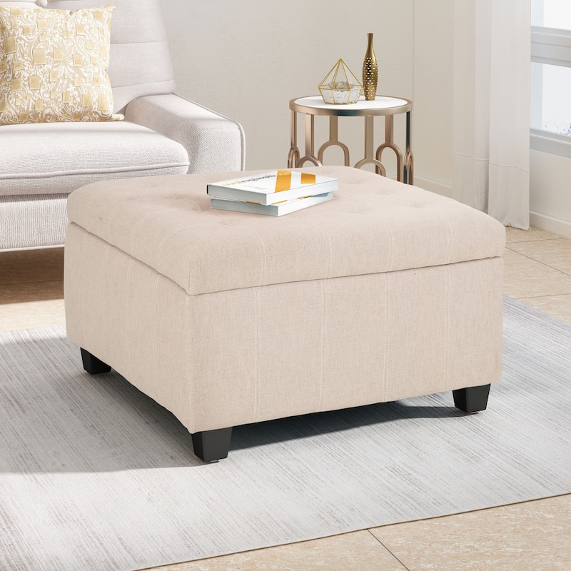Tufted Fabric Storage Ottoman - Wheat Neutral Upholstered Solution