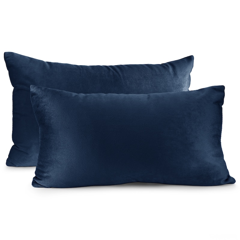 Porch & Den Cosner Microfiber Velvet Throw Pillow Covers (Set of 2) - 12" x 20" - Navy Blue