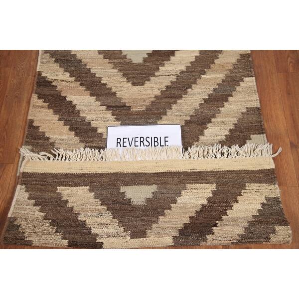 Brown Reversible Kilim Brown Runner Rug Handwoven Wool Carpet 2'8"x