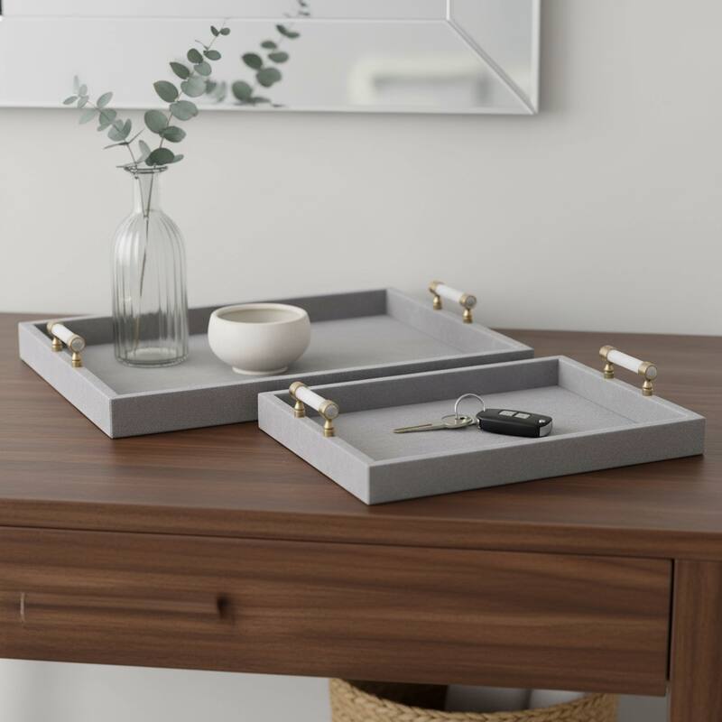 Wood Trays Rectangular Accent Ottoman Styling (Set of 2) - 18/20" Gray - 20.0" - Gray - 20.0"