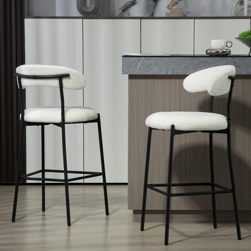 1 Count 26" Teddy Fabric Counter Height Bar Stool with Footrest, Black Powder-Coated Base