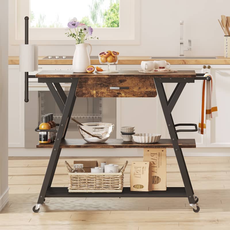 41.7 inch Wide Rolling Kitchen Island with Drawer,Coffee Bar Station with Storage - 41.7 inch