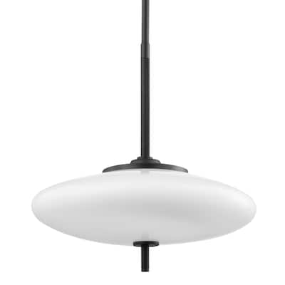 Fallon - 2 Light Pendant - Satin Black/Black Leather Frame - Opal White Shade