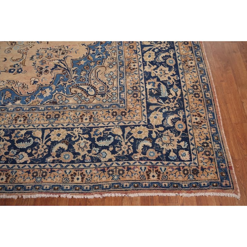 Traditional Mashad Vintage Persian Area Rug Hand-Knotted Wool Carpet - 9'6" x 12'6"