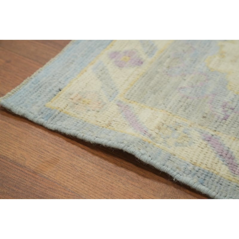 Vegetable Dye Blue Oushak Turkish Area Rug, Floral Geometric Carpet - 9' 10'' X 7' 11''
