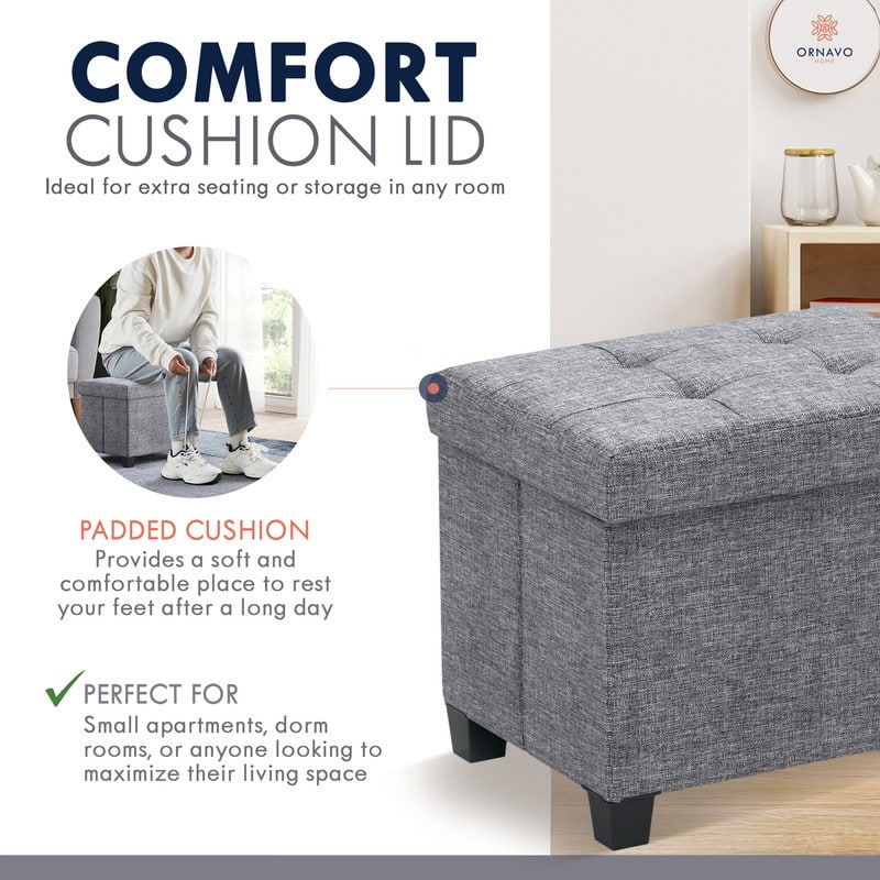 Ornavo Home Collapsible Rectangle Small Storage Ottoman with Legs - 12" x 16" x 12"