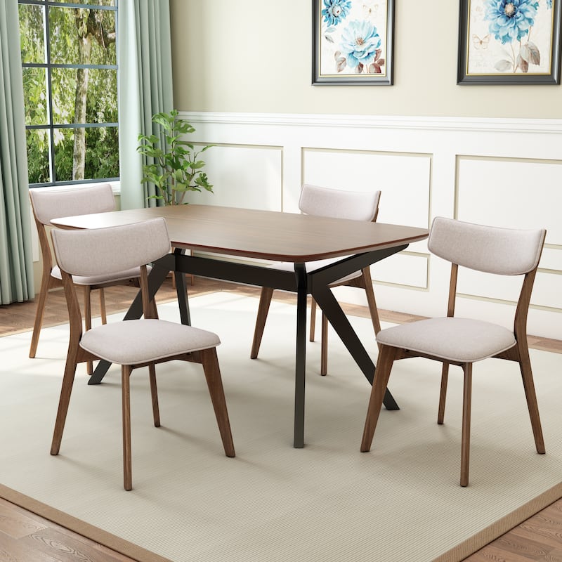 Christopher Knight Home - Genevra Wood and Fabric Dining Set - 5-Pieces - Light Beige+Walnut + Black