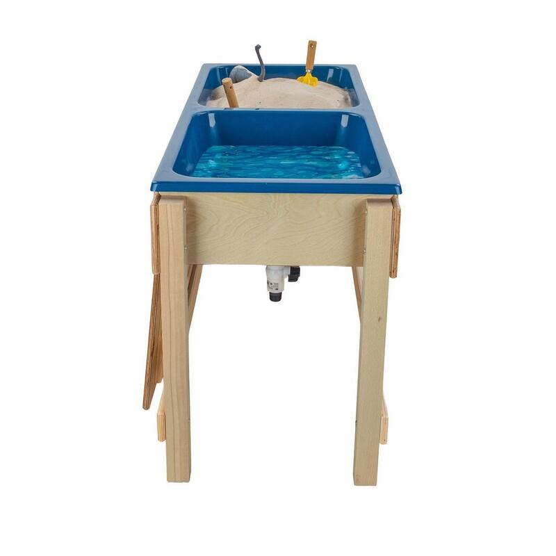 Kids Double Tub Sensory Table with Lid & Dual Drains - Birch Wood Indoor Play Activity Table