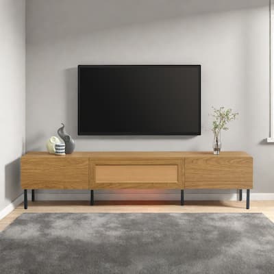 70.86" TV Stand with Rattan Doors - Fits 85" TVs, 3 Pull-Down Cabinets and Elevated Design