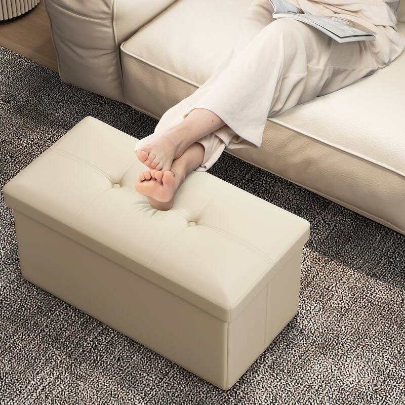 Upholstered Square Footstool with PVC Leather Surface for Bedroom