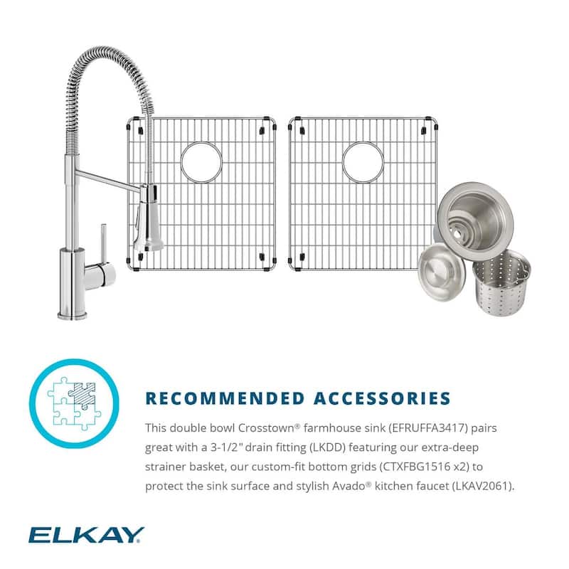 Elkay Crosstown 16 Gauge Stainless Steel 35-7/8" x 20-1/4" x 9" Equal Double Bowl Tall Farmhouse Sink with Aqua Divide