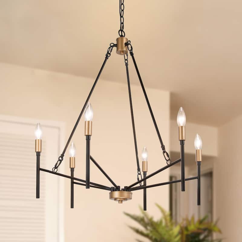 Mid-century Modern 6-light Wheel Chandelier Farmhouse Island Lights for Living Room - 27"D x 30"H