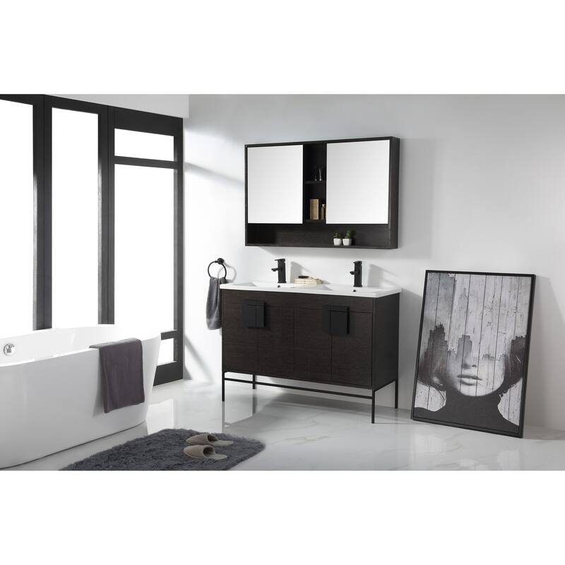 Modern Bathroom Vanity Set, Vitreous China Double Sink Top 48"