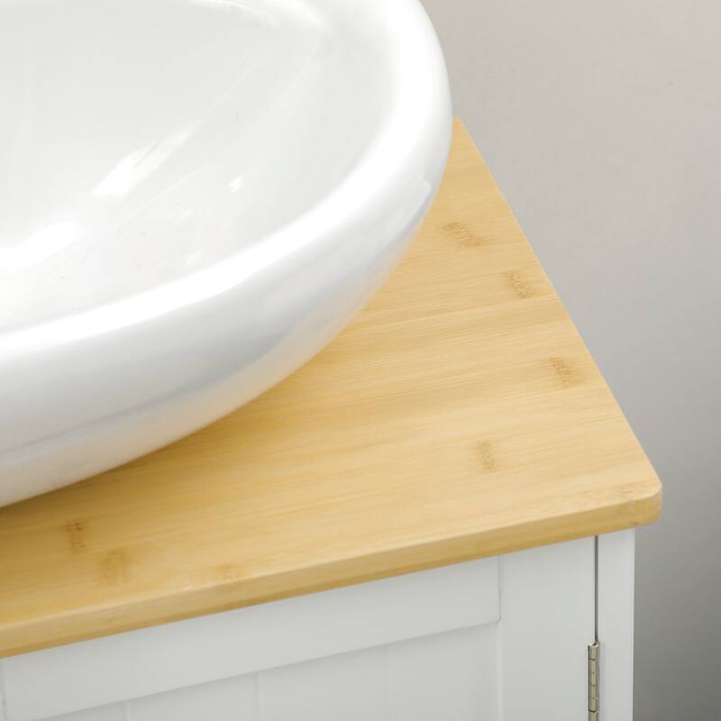 kleankin Modern Bathroom Sink Cabinet, Pedestal Sink Storage Cabinet with Double Doors and Adjustable Shelf, Bathroom Vanity
