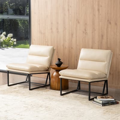 Glitzhome Set of 2 30.25"H Modern Ergonomic PU Accent Armless Chair